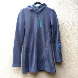 Athleta Hood XS Swara Floral Long embroidered Zip front Jacket Pockets workout